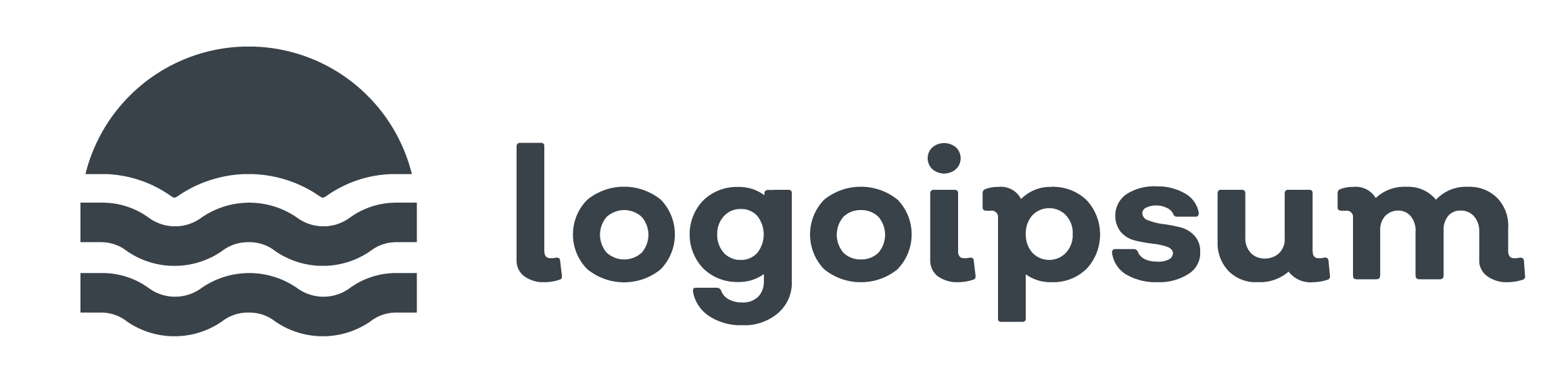 Logo von logoipsum mit stilisiertem Wasser und Sonne, in grauer Farbe gehalten, auf einem weißen Hintergrund.