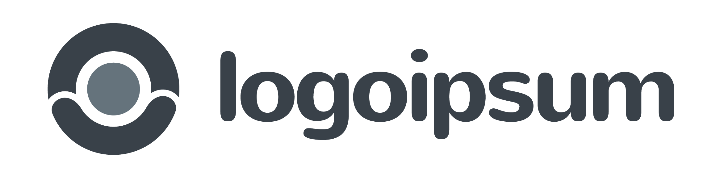 Logo von Logoipsum mit einem runden Symbol und dem Schriftzug „logoipsum“ in dunkelgrauer Farbe.