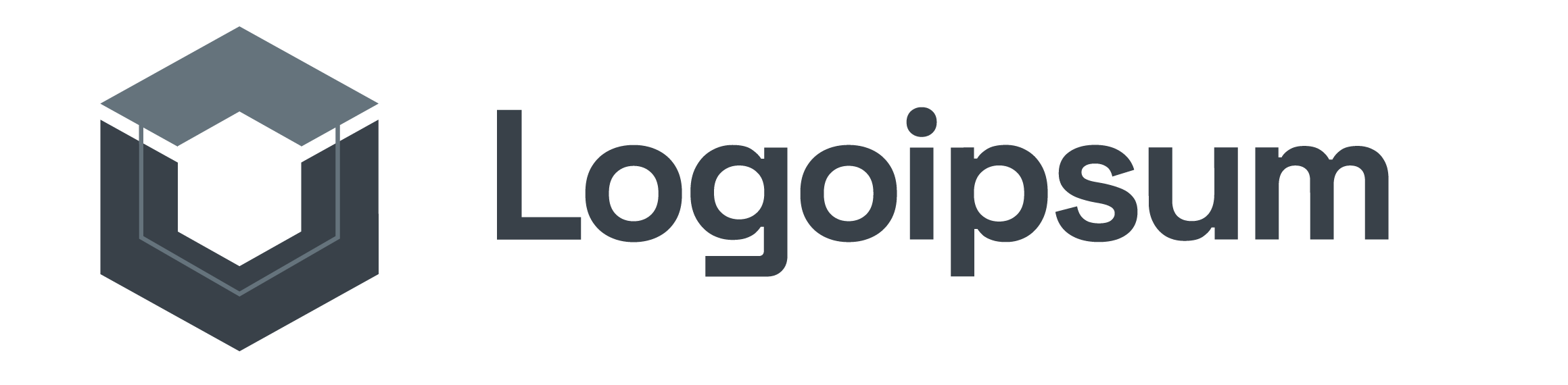 Logo mit stilisiertem Karton und der Aufschrift "Logoipsum" in grauer Schriftart.