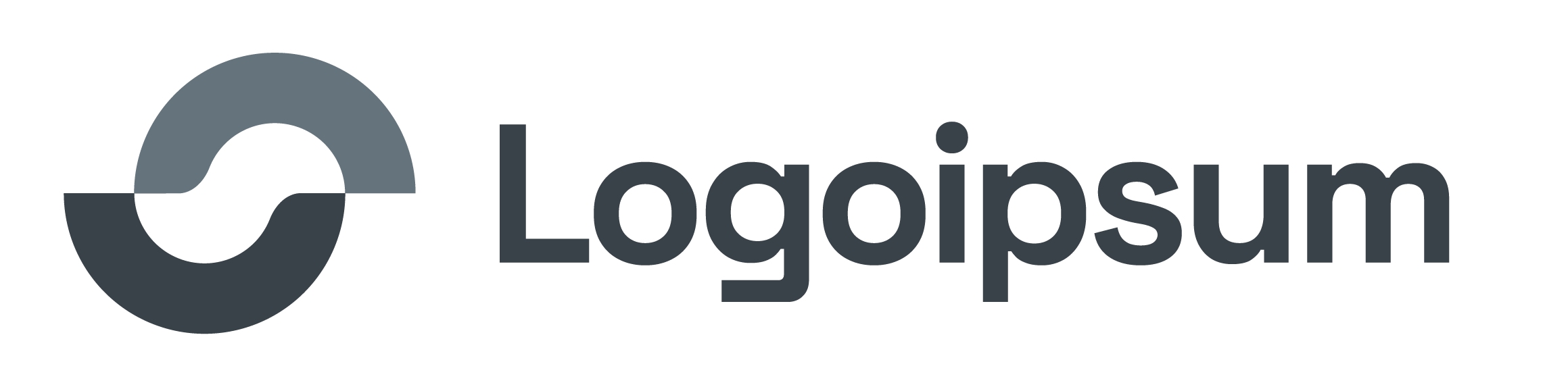 Logo von Logoiipsum in Grautönen mit einem geschwungenen Symbol links und der Schrift rechts.