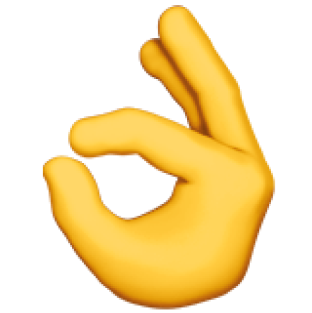 Gelbe Hand mit dem Zeichen "OK", das Zustimmung oder Zufriedenheit symbolisiert.
