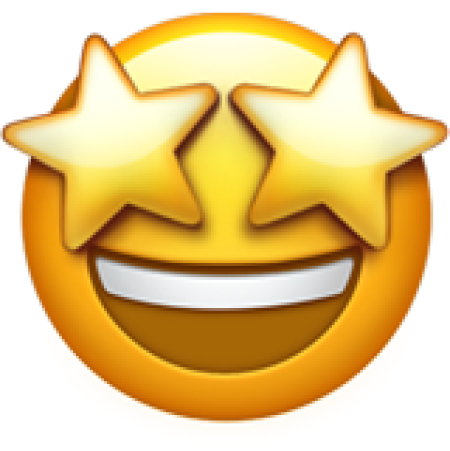 Lächelndes Gesicht mit Sternenaugen, das Begeisterung und Freude ausdrückt.