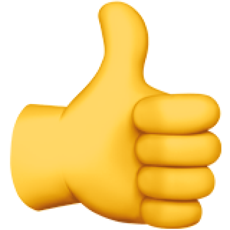 Gelbe Daumen-hoch-Geste auf weißem Hintergrund, symbolisiert Zustimmung oder positive Bewertungen.